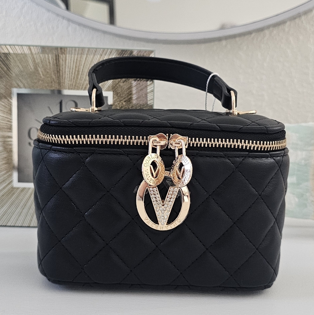 NWT Valentino Orlandi Black Quilted Vegan Leather Mini Vanity Crossbody - Picture 4 of 5